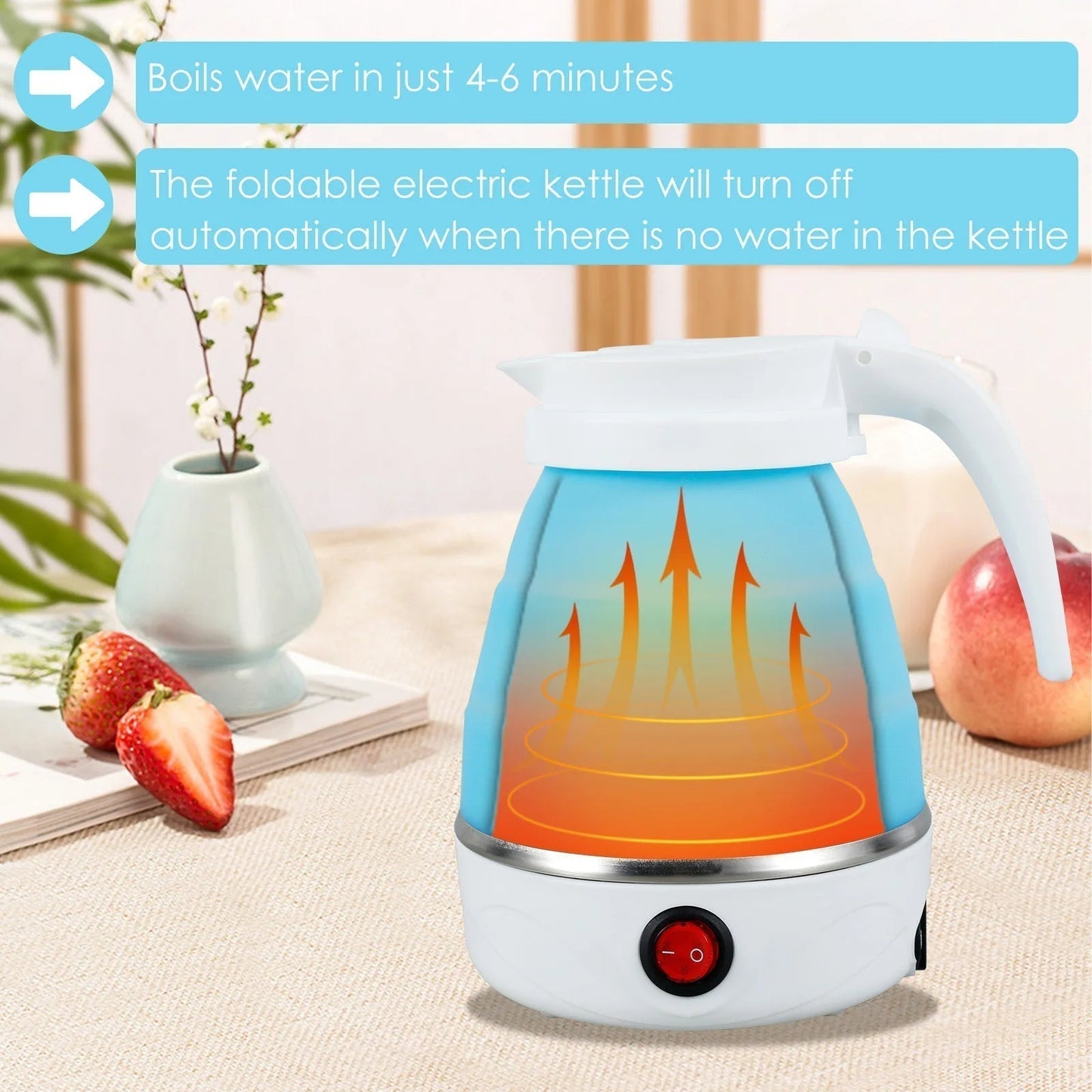 Mini Folding Electric Kettle Portable Leakproof Silicone 600ml 600W