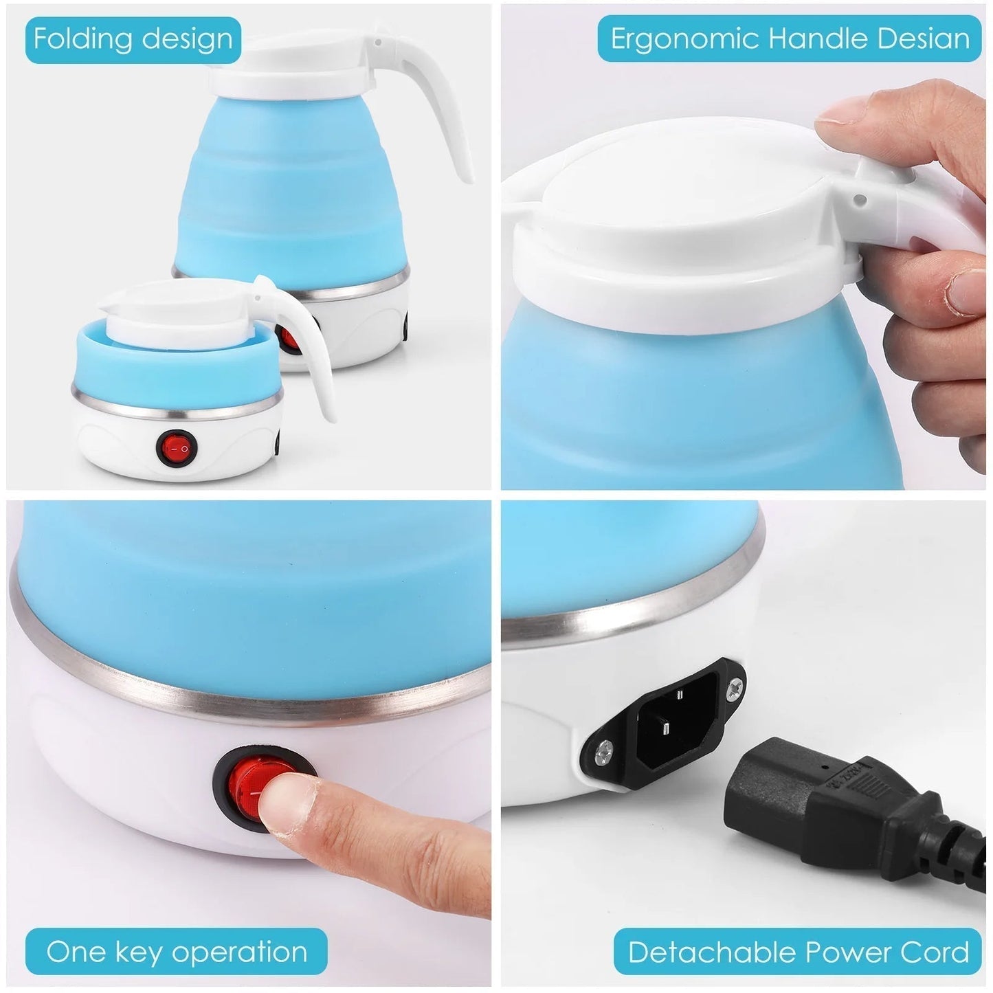 Mini Folding Electric Kettle Portable Leakproof Silicone 600ml 600W