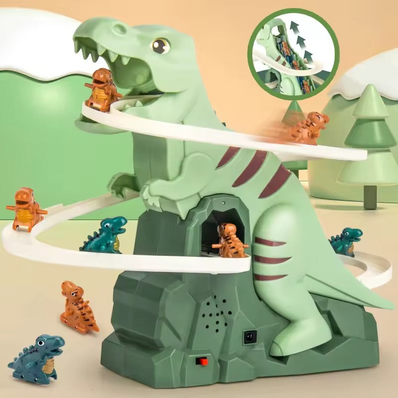 Toddler Dinosaur Climbing Slide Stairs Toy Race Track Game Set Electric Adventure Slide Roller Coaster with Light Music Kid Gift