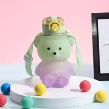 Kawaii Bear Water Straw Bottle 700ml Cute Kids Portable Leakproof Drinking Cups with Strap for Girl School Outdoor Traveling