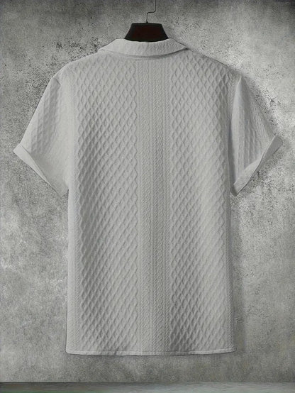 Men's Breathable Casual Turnover Short Sleeve T-shirt, Simple Carved Pattern, Lightweight and Stylish