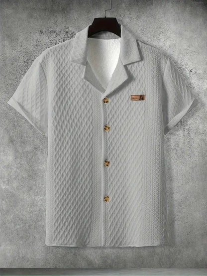 Men's Breathable Casual Turnover Short Sleeve T-shirt, Simple Carved Pattern, Lightweight and Stylish