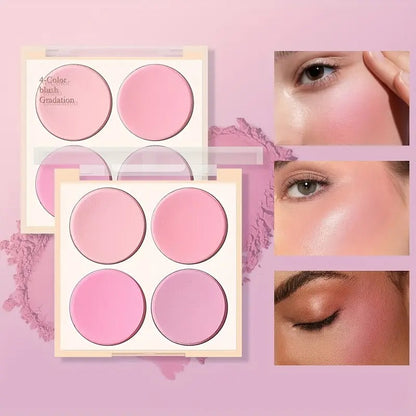 HISYI 4-Color Blush Palette - Low-Saturation Soft Gradient Matte Finish, Light Pink to Purple Shades, Vibrant Yet Natural Look