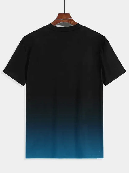Men's Gradient Black to Blue Short-Sleeve Crewneck T-Shirt - Lightweight Polyester, Summer Casual Wear, Machine Washable