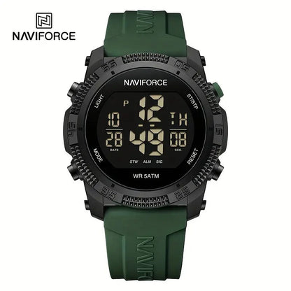 AVIFORCE Men'S Digital Sports Watch - Black with Green Accents, Waterproof, Date Display, Stopwatch Function, Rubber Strap