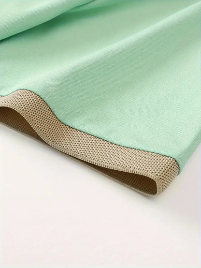 New Pattern Hot Selling Khaki Collar Pink Color Matching Fashion Shirt Short Sleeve Turnover Shirt Mature Men's
