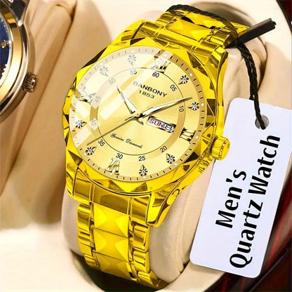 1pc Stainless Steel Strap Men's Roman Numerals Dial Rhinestones Multifunctional Watch