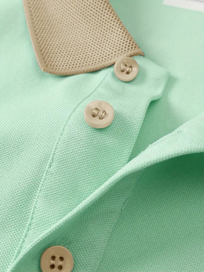 New Pattern Hot Selling Khaki Collar Pink Color Matching Fashion Shirt Short Sleeve Turnover Shirt Mature Men's